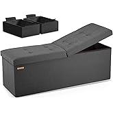 HAUSFRAU Storage Ottoman Bench with Flipping Lid, 43.3 Inches Storage Chest Footsrest, Folding Foot Stool for Entryway, Living Room, Bedroom, Linen Grey