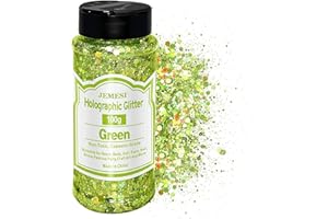 JEMESI Holographic Chunky Glitter, 100g Green Cosmetic Craft Glitter for Epoxy Resin, Nail Sequins Iridescent Flakes, Body, Face, Hair, Nail, Glitter Slime Making