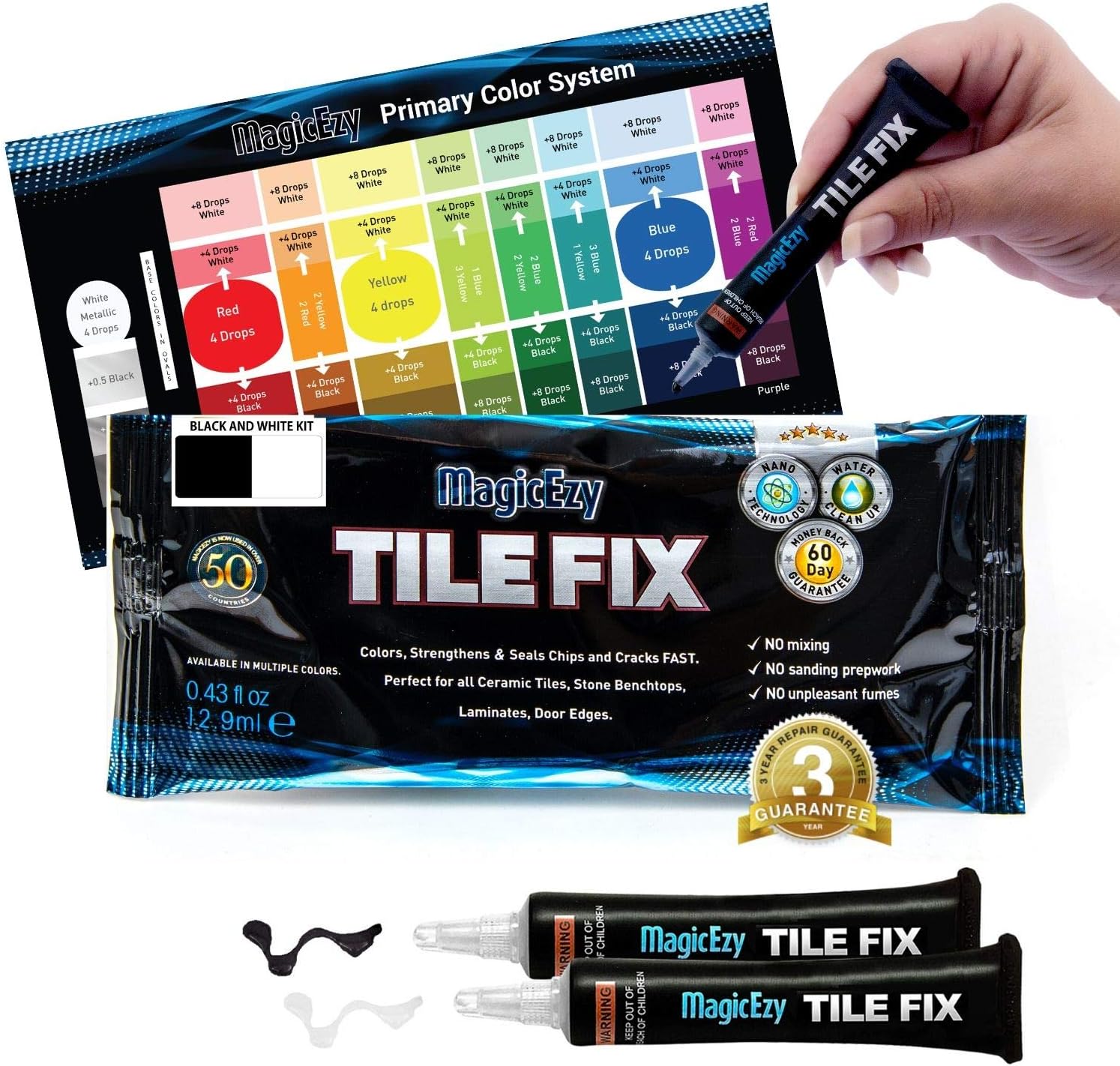 MagicEzy Tile Fix Repair Kit (Black and White) Tile TouchUp Kit