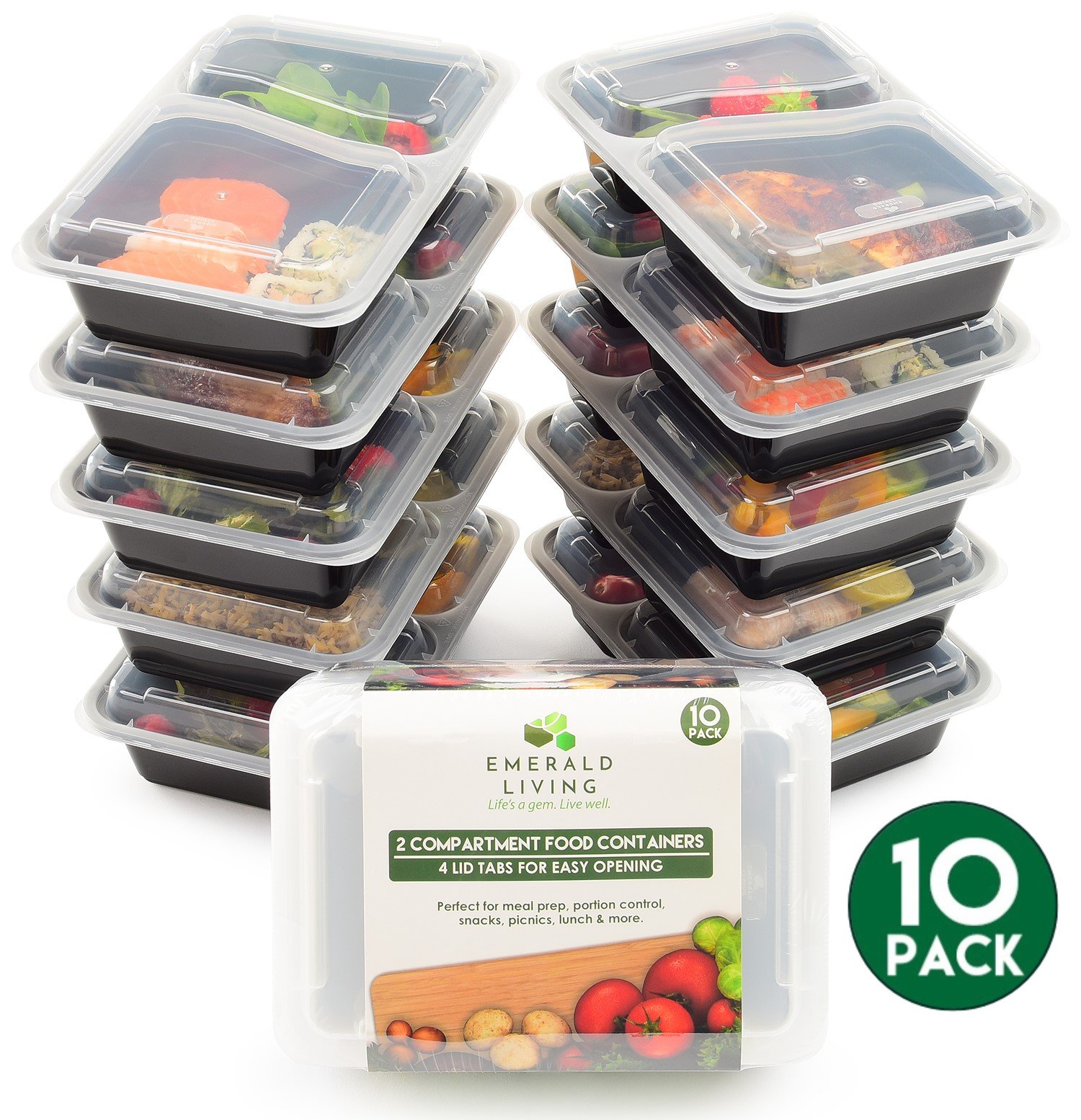 10 pack 2 Compartment Meal Prep Food Containers Bento Box Tupperware