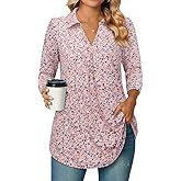 Bulotus 3/4 Length Sleeve Womens Tops Dressy Casual V Neck Collared Blouses Work Office Tunics 2026 Spring Summer