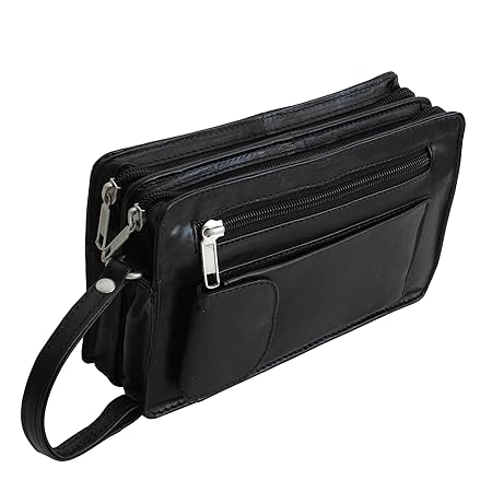Bag Street Leder - Exquisite Leder Herren Handgelenktasche, Herrentasche, Handtasche, Handgepäck-Tasche (Schwarz - Doppelkamm