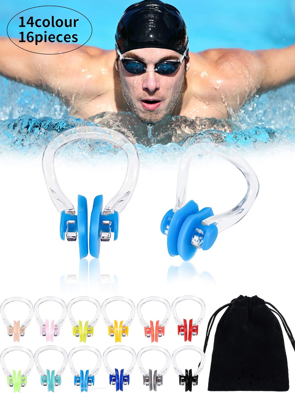 SUMAJU 3 Sets Silicone Swimming Nose Clips 3 Colors Waterproof Swimming