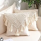 KOZYLAND Cushion Covers Macrame Cushion Cover Woven Boho Cushion Cover for Bed Sofa Couch Bench Car Home Decor Comfortable Square with Tassels Set of 2 Decorative Pillow Covers