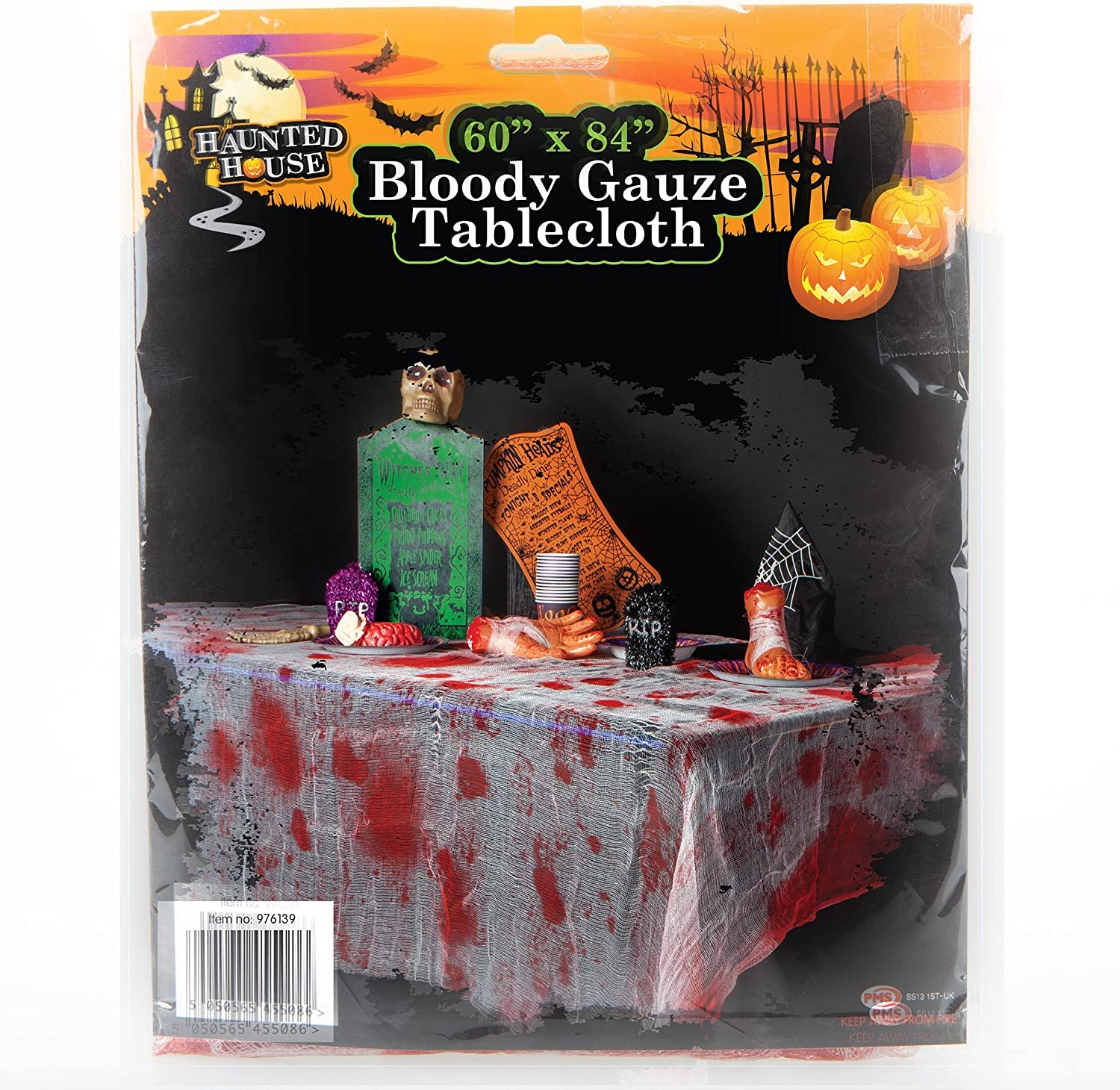 PMS VFM - Halloween Tablecloth Bloody Gauze - Terrifying Table Decoration With Realistic Spooky Horror Blood Effect 60" X 84" Gory Party Prop - Haunted House