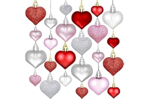 ZMCINER 36PCS 2 Sizes Heart Ornaments Valentine Ornaments for Tree Decorations, Valentine Day Ornaments for Heart Decorations (3 Colors)