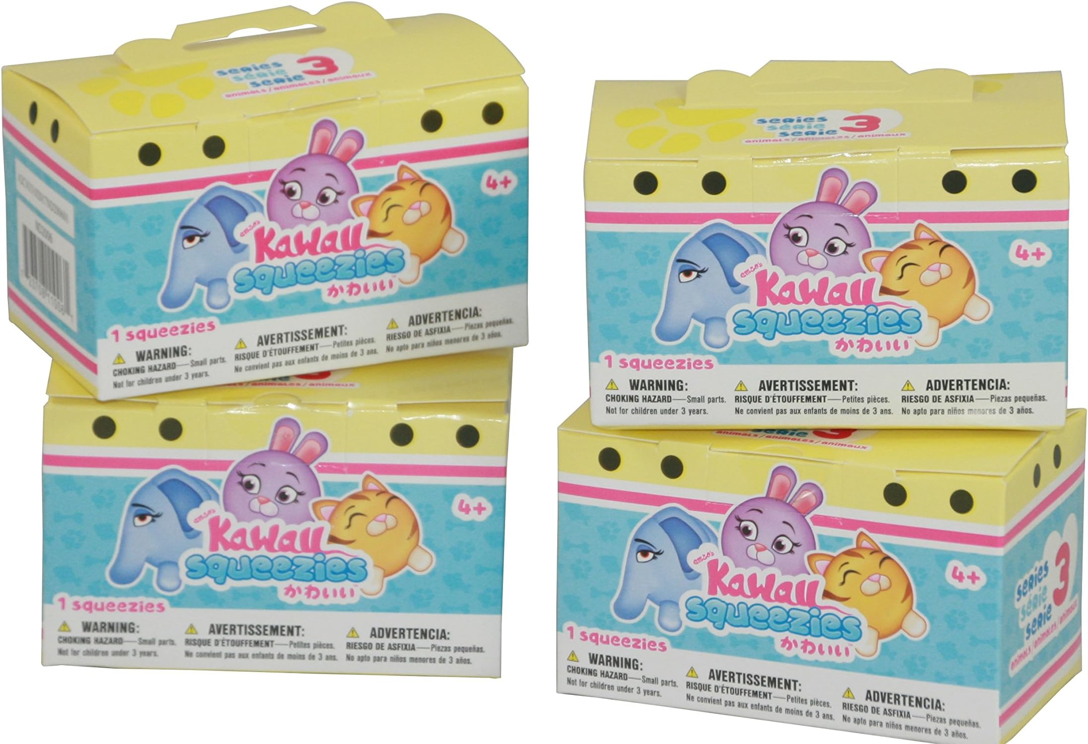 Kawaii Squeezies Series 3 Boxed Animal Novelty Toys - Random 4-Pack