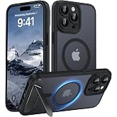 Magnetic Compatible with iPhone 15 Pro Max Case, [Built-in Kickstand][Full Camera Protection][Compatible with MagSafe][Anti-Fingerprint] Shockproof Phone Case for iPhone 15 Pro Max 6.7",Black
