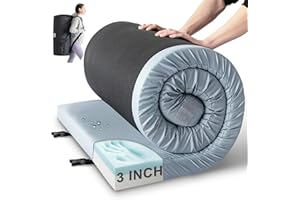 Kingfun Memory Foam Camping Sleeping Pad, CertiPUR-US Camping Mattress Waterproof Roll Up Mattress Guest Bed, Thick Floor Sleeping Mat for Car for Adults with Travel Bag