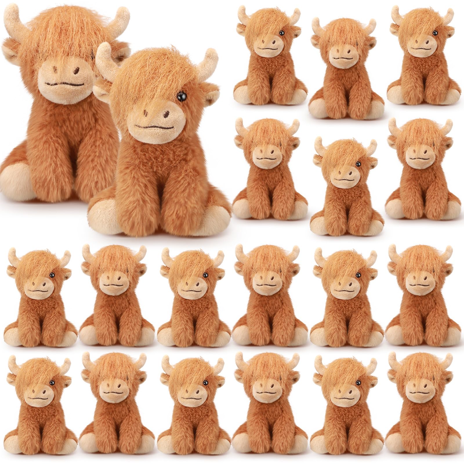 Photo 1 of Blueweenly 20 Pcs Highland Cows Stuffed Animal Scottish Stuffed Highland Cow Plush 6 Inch Realistic Cattle Decor Doll for Stress Relief Preschool Boys Girls Birthday Favors Gifts Forest Party Decor