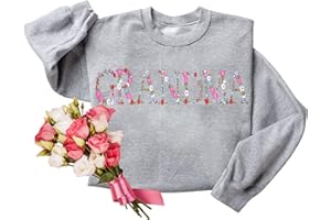 Regamor Embroidery Floral Grandma Sweatshirts For Women Gift Sweatshirt From Grandkids Flower Gift Mothers Day Christmas