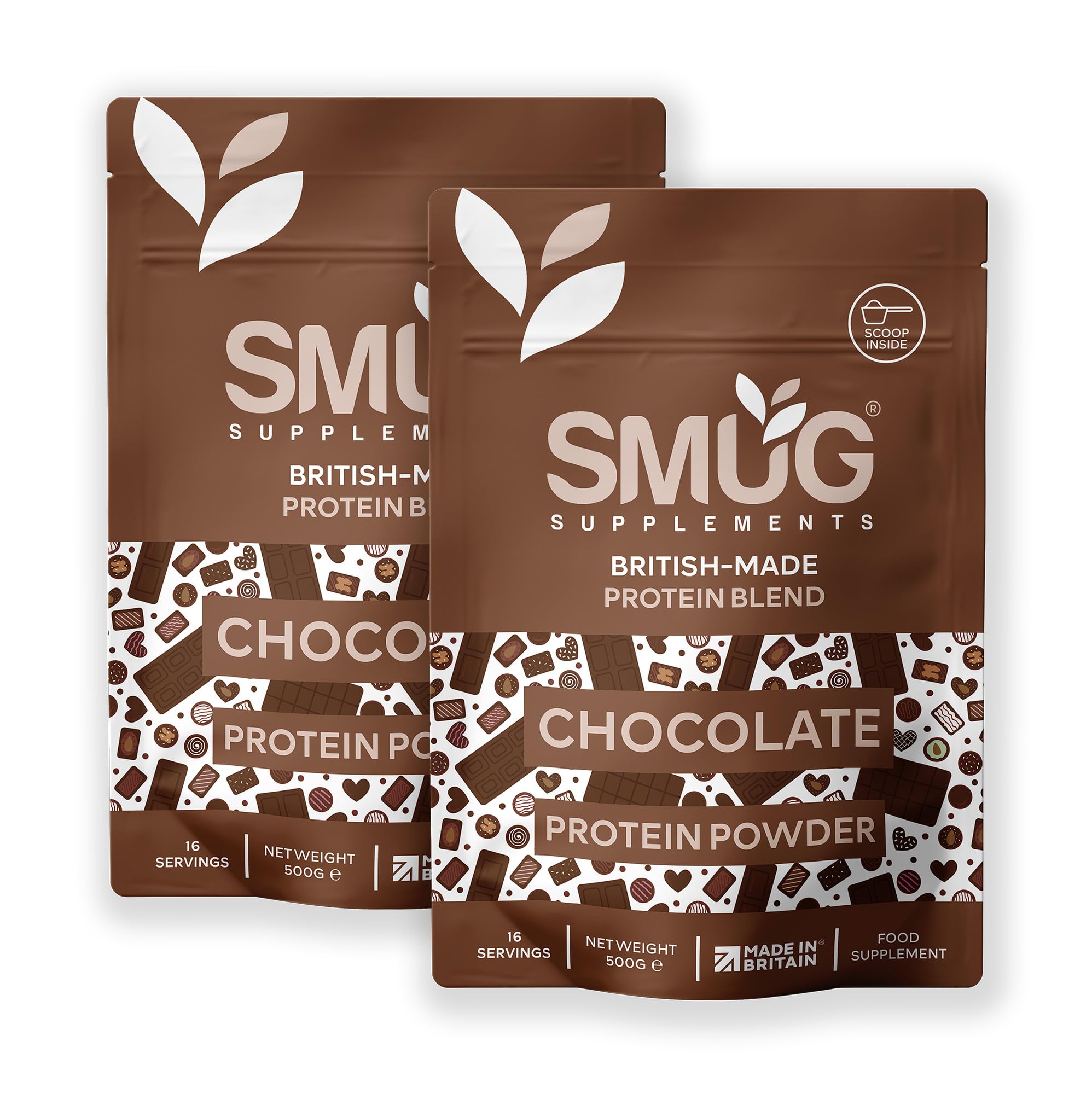 Protein Powder Blend by SMUG Supplements - 1KG Bundle - 2 x 500g Chocolate, Vanilla or Mixed - 21.6g Protein Per Serving - Low Sugar - Made in Britain (Chocolate)