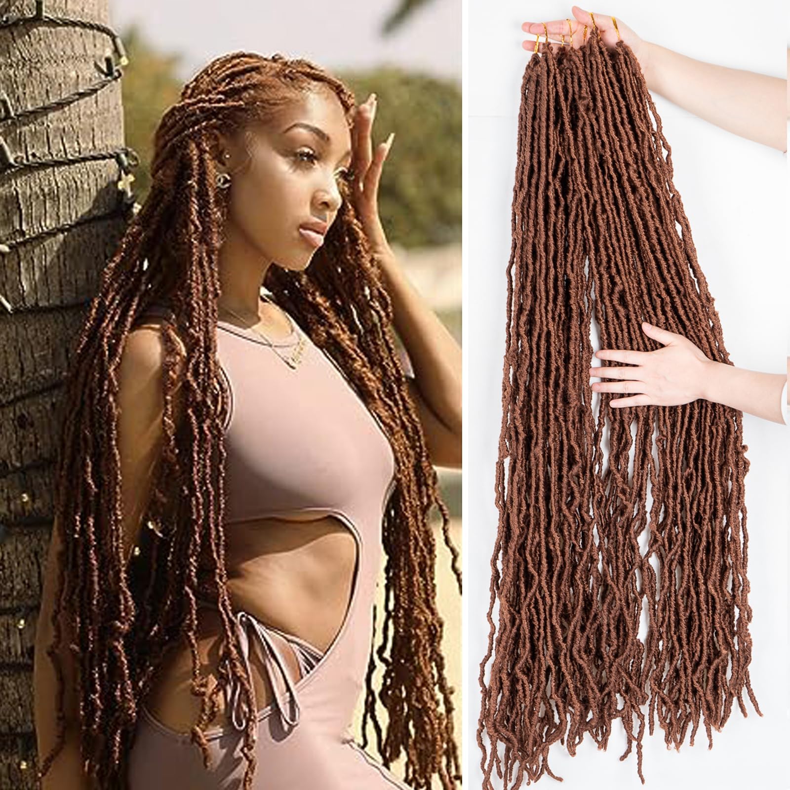 Soft Faux Locs Crochet Hair - 30 Inch Goddess Braids Synthetic Extensions, 6 Packs/90g for Women (#30)