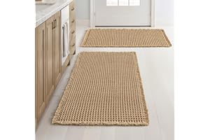MIULEE Set of 2 Waffle Bathroom Rugs, Boho Bath Rugs Non Slip Washable, Super Absorbent Bath Mats, Ultra Soft Rubber Backed Shower Mats for Bathroom Floor, Tub and Shower, Brown, 18x30 Inch