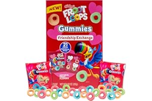 GALERIE Froot Loops Gummies Valentines Exchange Bulk Box, 21 Count of Valentine To/From Bags, Assorted Fruit Flavored Chewy Candies, Party Favors or Classroom Snacks, 8.82 Ounces