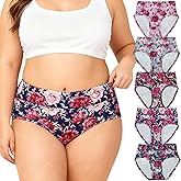 WhilyeePam Women's Plus Size Underwear XL-5XL Panties High Waist Briefs 5 Pack Floral Print Ladies Panty