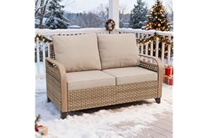 EAGLE PEAK Wicker Outdoor Patio Sofa Modern Rattan Patio Furniture Loveseat for Backyard Deck Porch Balcony, 2 Seat Loveseat, Brown/Gray