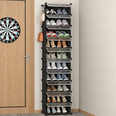 HOMIDEC 10-Tier Shoe Rack with Doors Narrow Dustproof Storage Cabinet