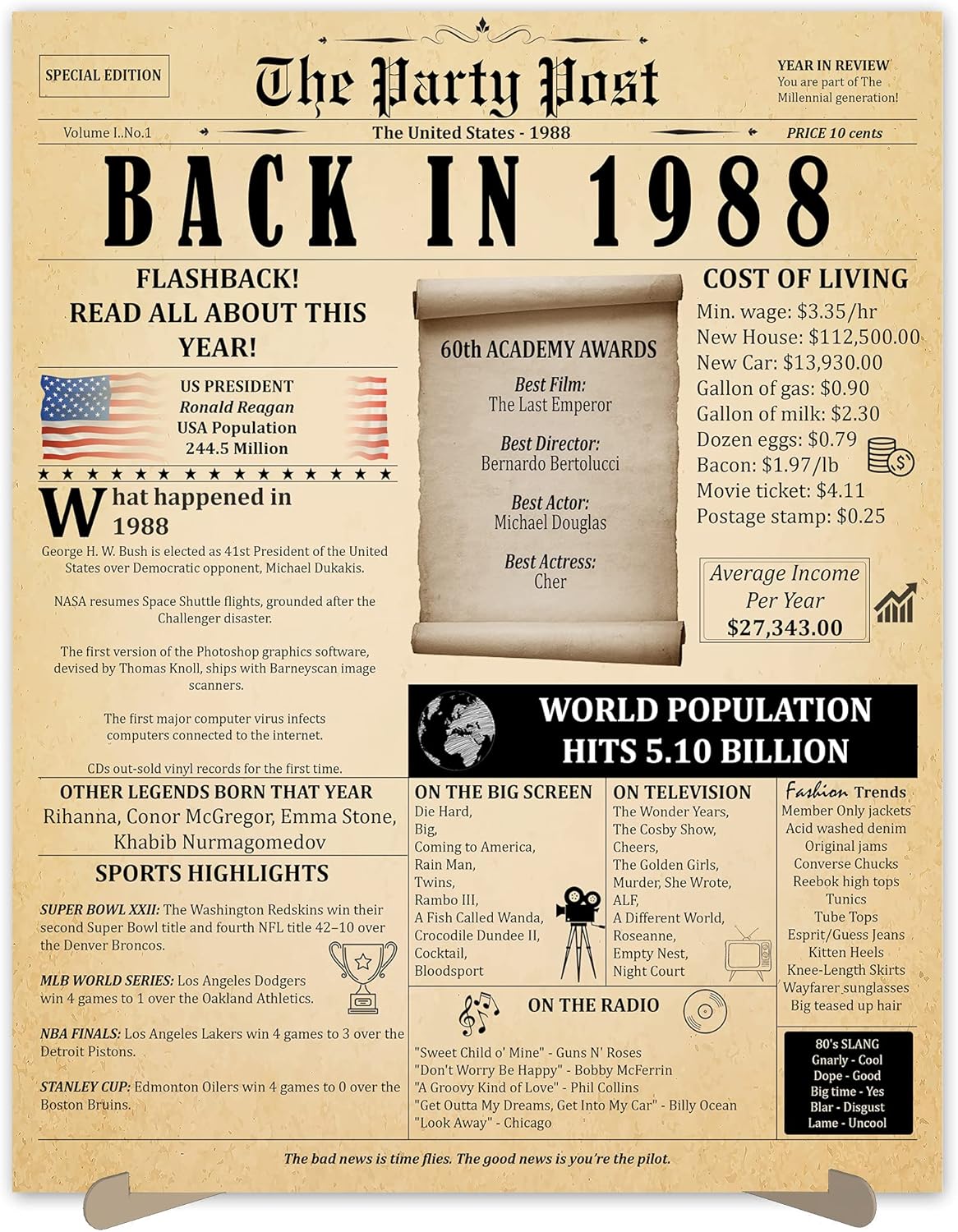 Wall Décor - 35th Birthday Party Decorations Poster - 35 Years Ago Anniversary Sign 11x14 In. Vintage Home Decor Supplies for Her or Him. Back In 1988 Historical Banner for Women or Men Turning 35 Years Old