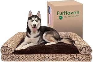 Furhaven Orthopedic Dog Bed for Large Dogs w/ Removable Bolsters & Washable Cover, For Dogs Up to 95 lbs - Plush & Southwest Kilim Woven Decor Sofa - Desert Brown, Jumbo/XL