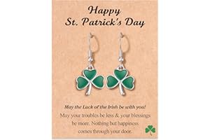 FYUKISS St Patricks Day Earrings/Bracelets for Women Girls with Design Cards, Irish Green Clover Earrings, Clover Charm Beaded Bracelet for St Patricks Day Gift Festive Costume Party Accessory