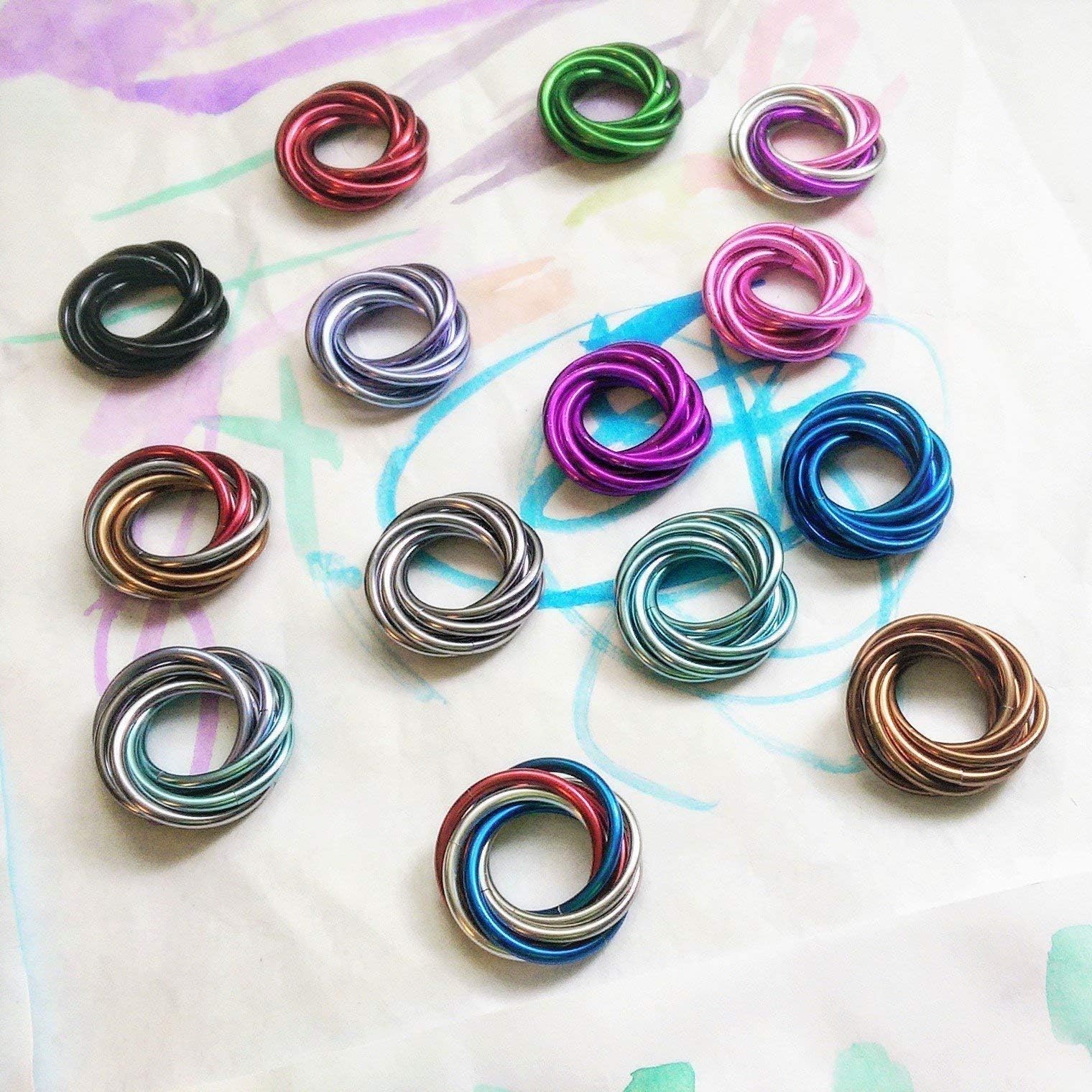 Fidget Mobii Spin Ring: BRIGHT COLORS, Loose Rings Möbius Moving Rolling Fidget Design for Restless Hands