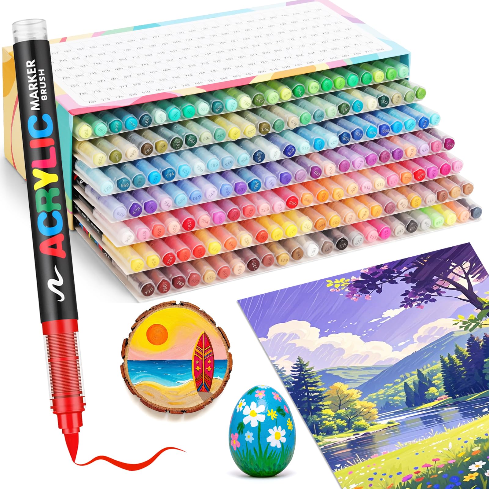 Photo 1 of Guangna 168 Acrylic Paint Markers, Brush Tip Acrylic Paint Pens, Quick-Drying Waterproof Ink, for Rock Painting Plastic Wood Canvas Glass Ceramic Metal Art Crafts Supplies Gift