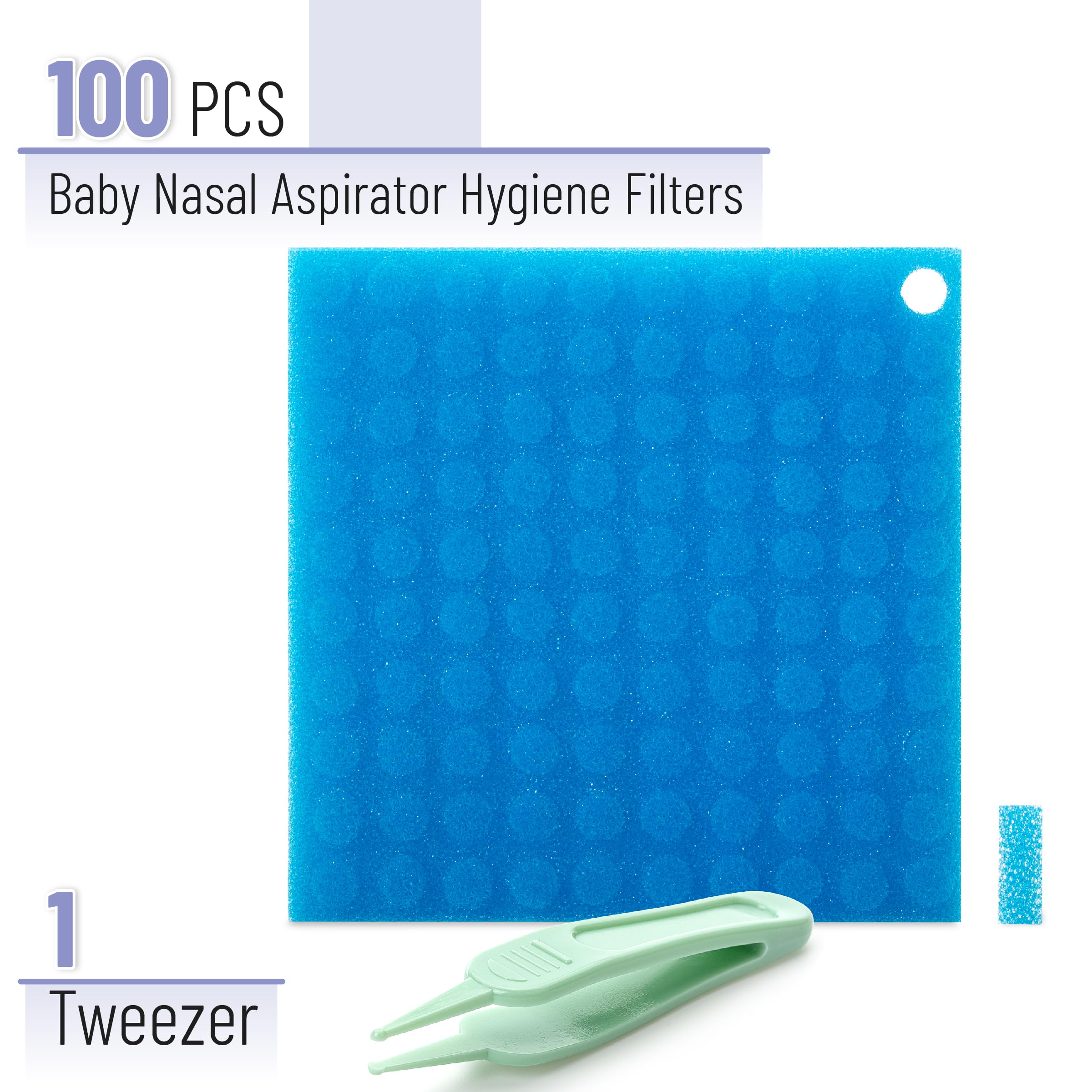 Baby Nasal Aspirator Hygiene Filters with Tweezer, 100 Pack, Nasal Suction Filters for Babies