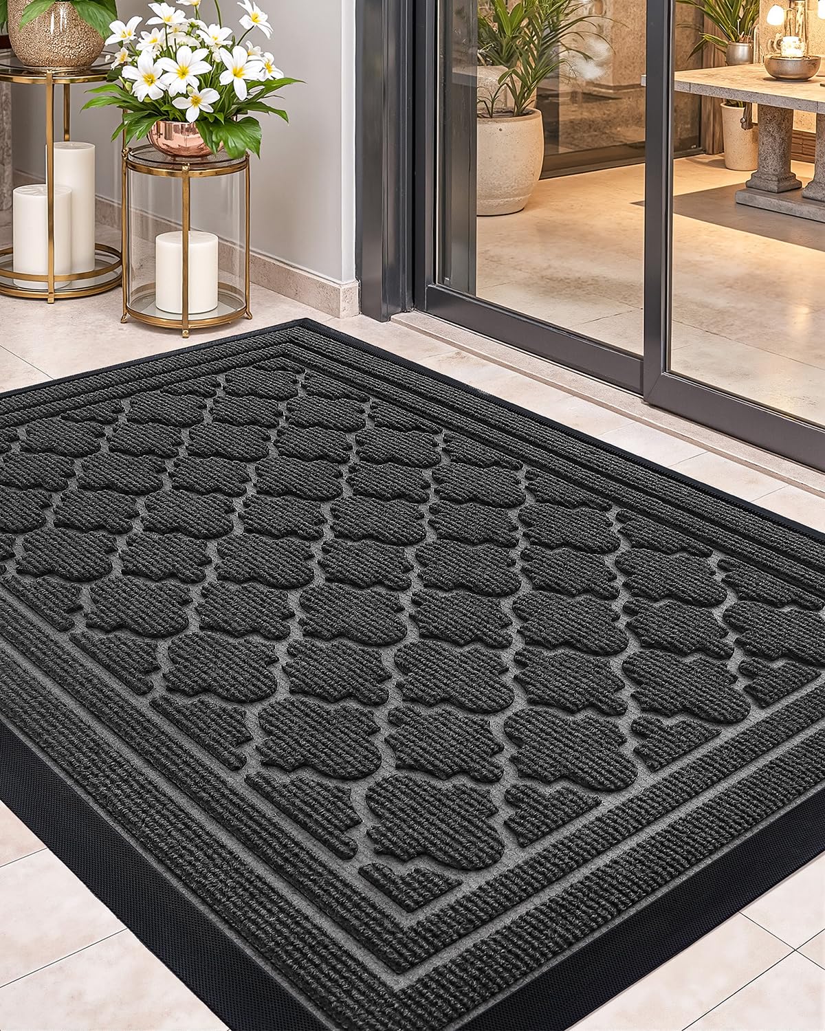 Color&Geometry Front Door Mat Outside Entrance, Heavy Duty Non Slip Low Profile Doormat for Entryway, Trap Dirt and Moisture Welcome Mats All-Weather, Easy Clean, Patio, Garage, 24"x36" Grey Image