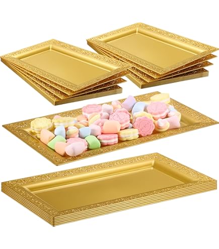 SILVER SPOONS Elegant Lace Plastic Serving Trays (6 PC), Disposable Plastic Trays And Platters For Party - 14" X 7.5", Serves Snacks, Desserts, Sweets, Perfect For Upscale Wedding, And Dining - Silver - View #2