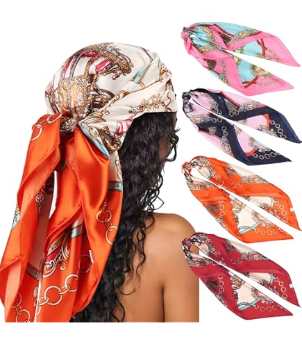 CHLINS 4 Pcs 27.5 Inches Silk Head Scarf Women's Hair Square Satin