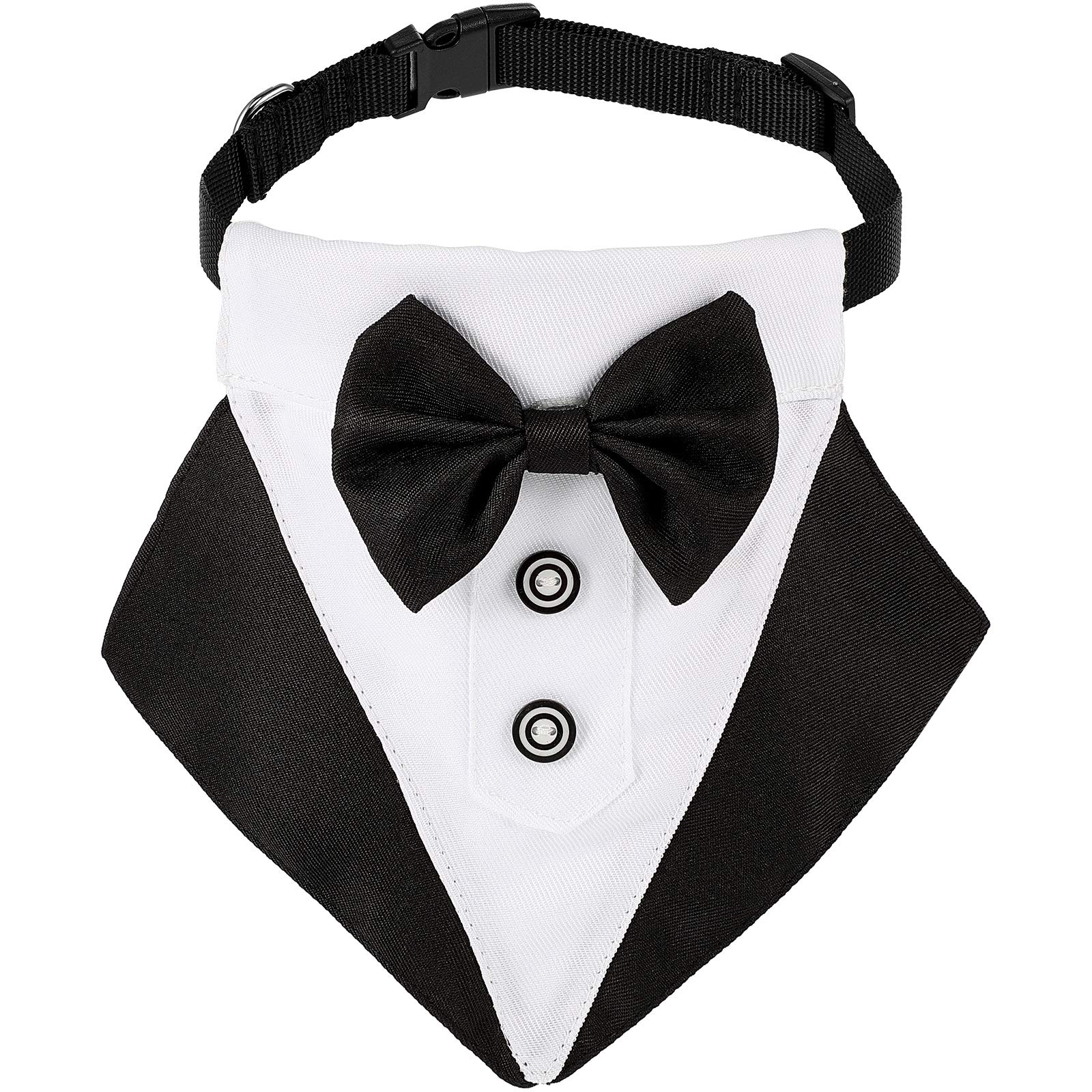 Formal Dog Tuxedo Bandana Wedding Collar With Bow Tie and Neck Tie Designs - Adjustable Black Collar Formal Tux Bowtie Neckerchief (Black, M)