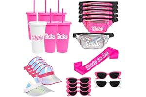 Chug Buddy 25-Piece Bachelorette Party Favors Set – 5 Babe Bachelorette Fanny Packs + 1 Bride Fanny Pack – Pink Bachelorette Party Accessories with Visors, Sunglasses & Tumblers