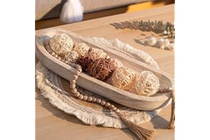 Hanobe Decorative Wooden Dough Bowl: Large Bowls Rustic White Wood Holder Tray Long Centerpiece Decorations for Kitchen Living Room Home Decor