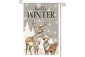 AVOIN colorlife Hello Winter Reindeer Snowflake Garden Flag 12x18 Inch Double Sided, Winter Rustic Seasonal Yard Outdoor Decorative Flag