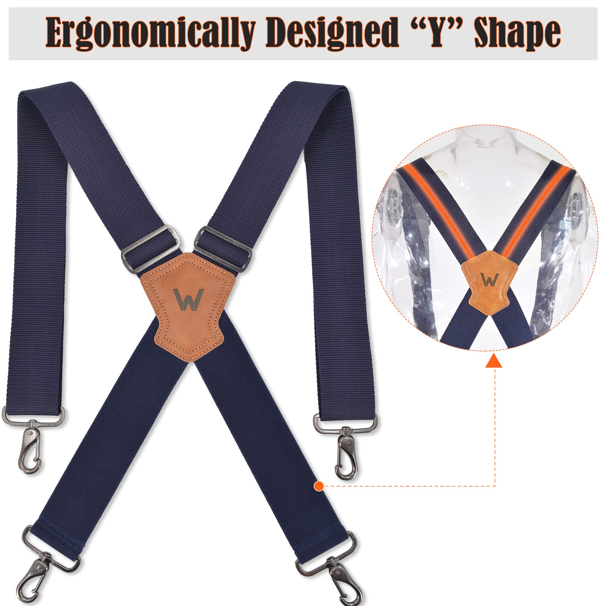 WELKINLAND Navy suspenders for men, 2 Inch Wide Work Suspenders, Heavy Duty Swivel Suspender, Mens Suspender for jeans, Big and tall suspenders for men