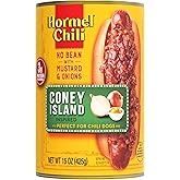 HORMEL Chili | Coney Island Inspired Chili No Beans, 15oz x12 | Canned Chili. Ready to Eat Meals. Perfect for Rice Bowls, as a Dip, Dinner