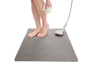Enkosi Loofah Non-Slip Shower Mat - Shower Floors, Bathtub, Bathrooms, Wet Areas - Cushioned Bath Mat with Drain Holes - Quick Dry PVC, Secure Safety Pad Without Suction Cups (32x24 Grey)