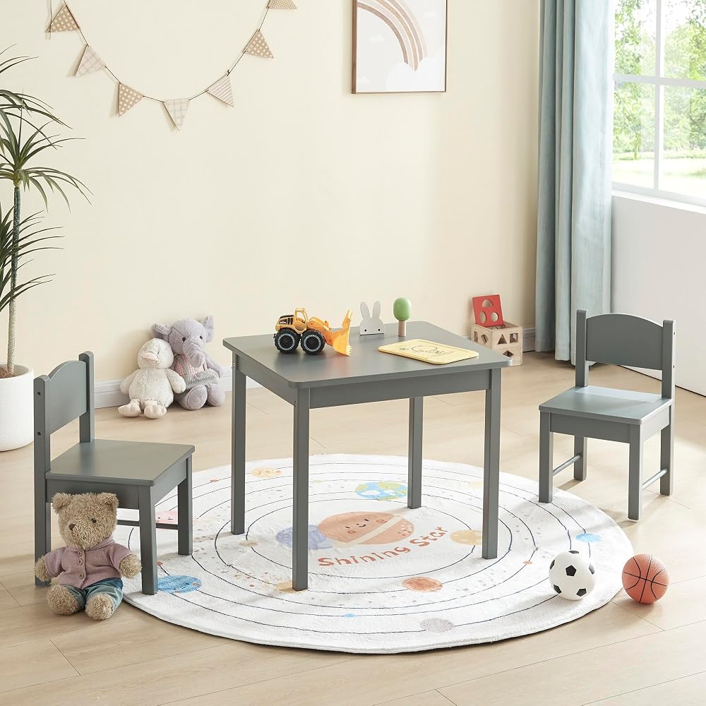Panana Kids Wooden Table & Chairs Set for Preschoolers - Grey