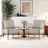 DUHOME Linen Fabric Spindle Accent Chairs Set of 2,Spool Chairs with High Resilience Spring Cushion and Armrest Pads, Leisure