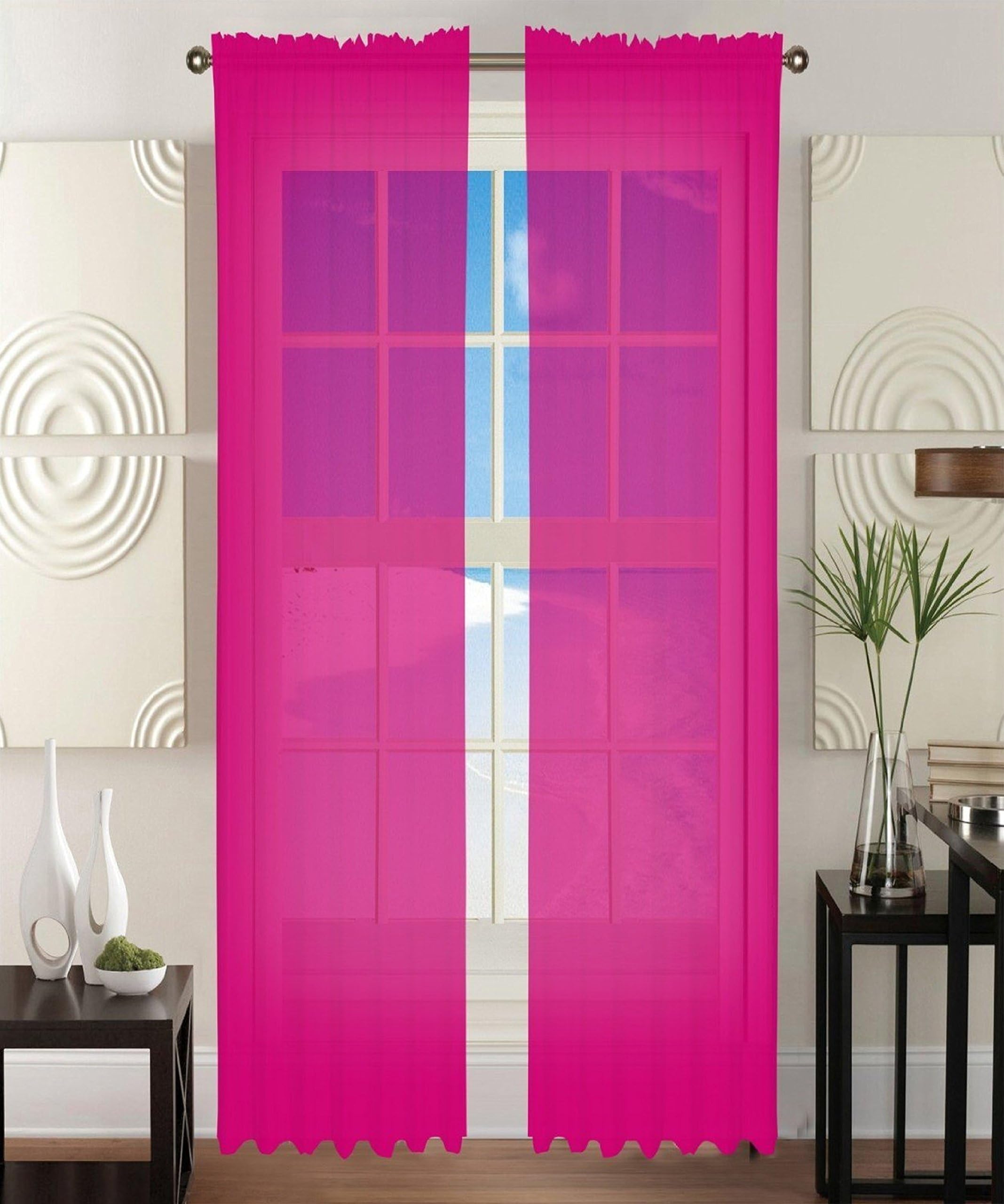 2 Piece Solid Hot Pink Sheer Window Curtains/drape/panels/treatment 60"w X 84"1