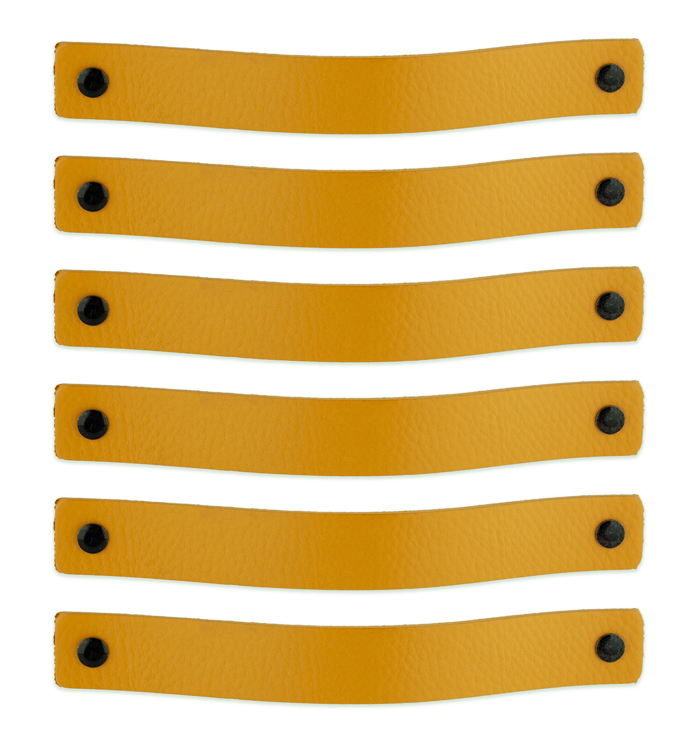 Brute Strength - Ochre Yellow Leather Cabinet Handles - 6 Pcs - 20 x 2.5 cm - Kitchen, Bathroom, Dresser & More