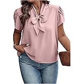 Verdusa Women's Plus Size Work Blouse Bow Tie Neck Petal Sleeve Blouse Office Work Shirt Top