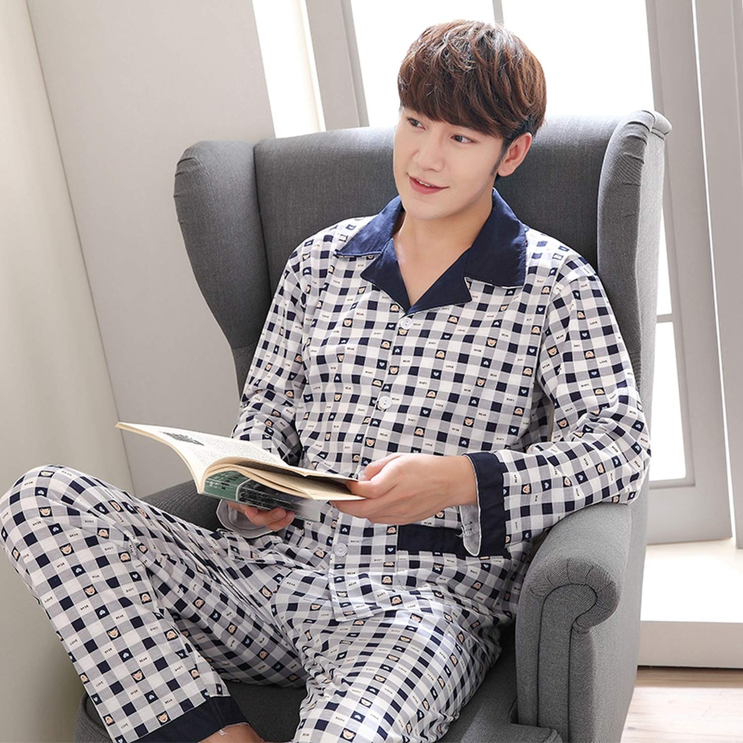 Cotton Long Sleeve Men Pajama Sets 