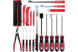 DWH 18 Pcs Precision Pick and Hooks Set, Auto Body Tool Kit with Scraper Telescoping Magnetic Pickup Tool Panel Clip Plier Fastener Remover, Metal Plastic Trim Tools, Automotive Mechanic Bag