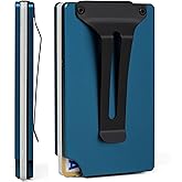 GOLRIDI Wallet for Men, Slim Minimalist Carbon Fiber Wallet with Metal Money Clip/Cash Strap, RFID Blocking Aluminum Card Holder,Matt Dark Blue