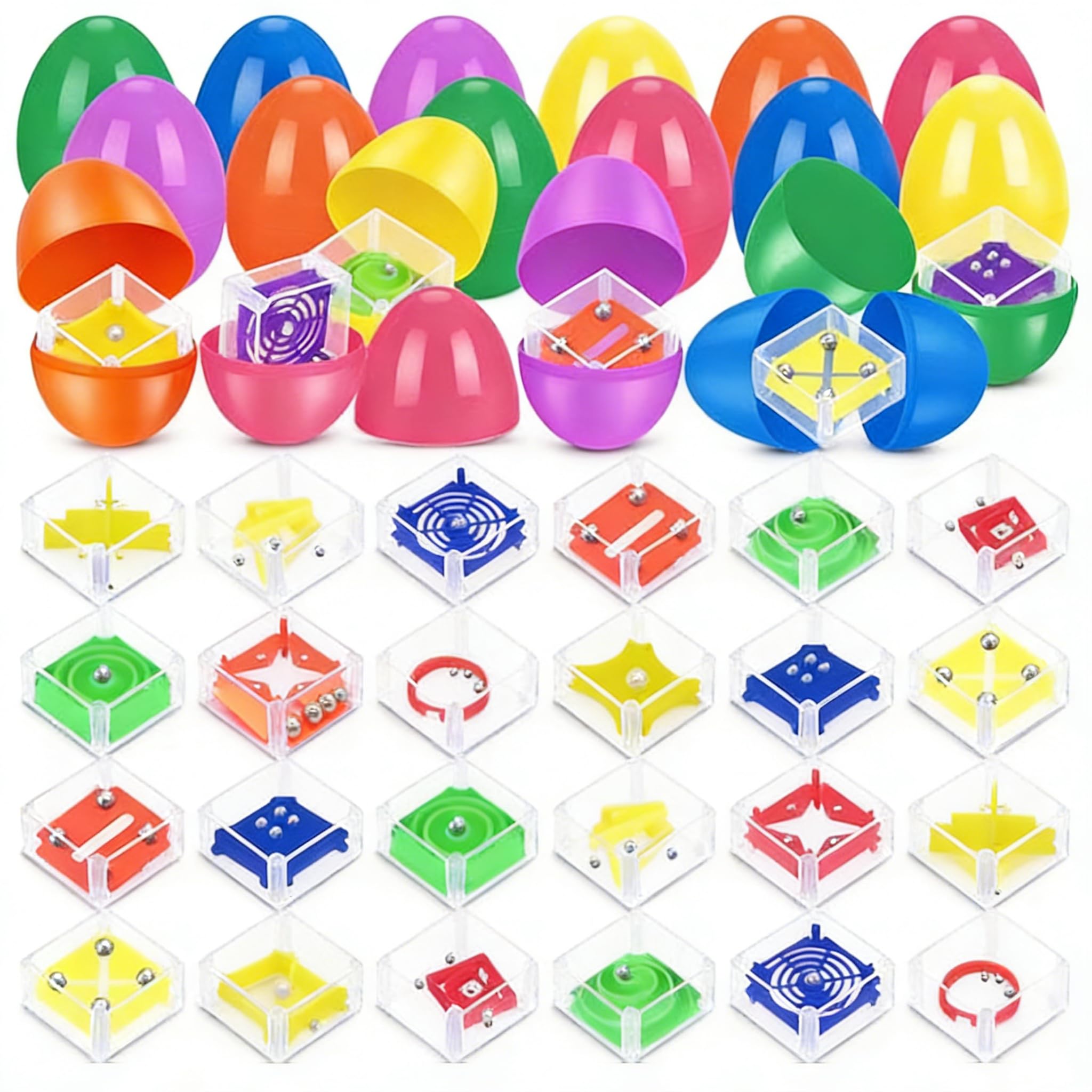 24Pack Easter Eggs Filled with Maze Cube Puzzle Toys - Surprise Egg Hunt Favors Easter Basket Stuffers for Kids Teens Adults Boys Girls