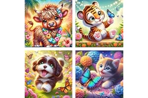 Xylogist 4 Pack Animal Paint by Number for Kids Ages 8-12, Easy Tiger Cat Dog Highland Cow DIY Acrylic Oil Painting Kits Perfect for Home Wall Decoration and Holiday Gifts 8X8 Inch