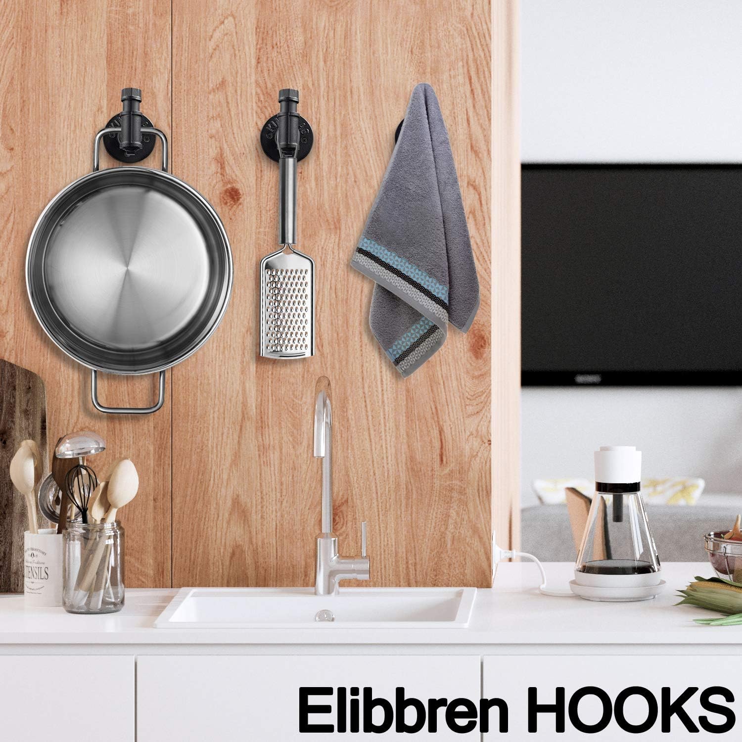 3 Pack Vintage Bathroom Robe and Towel Wall Hooks for Hanging, Elibbren Rustic Style Industrial Iron Pipe Coat Hook Wall Mounted Heavy Duty Farmhouse DIY, Mounting Hardware Included - - 