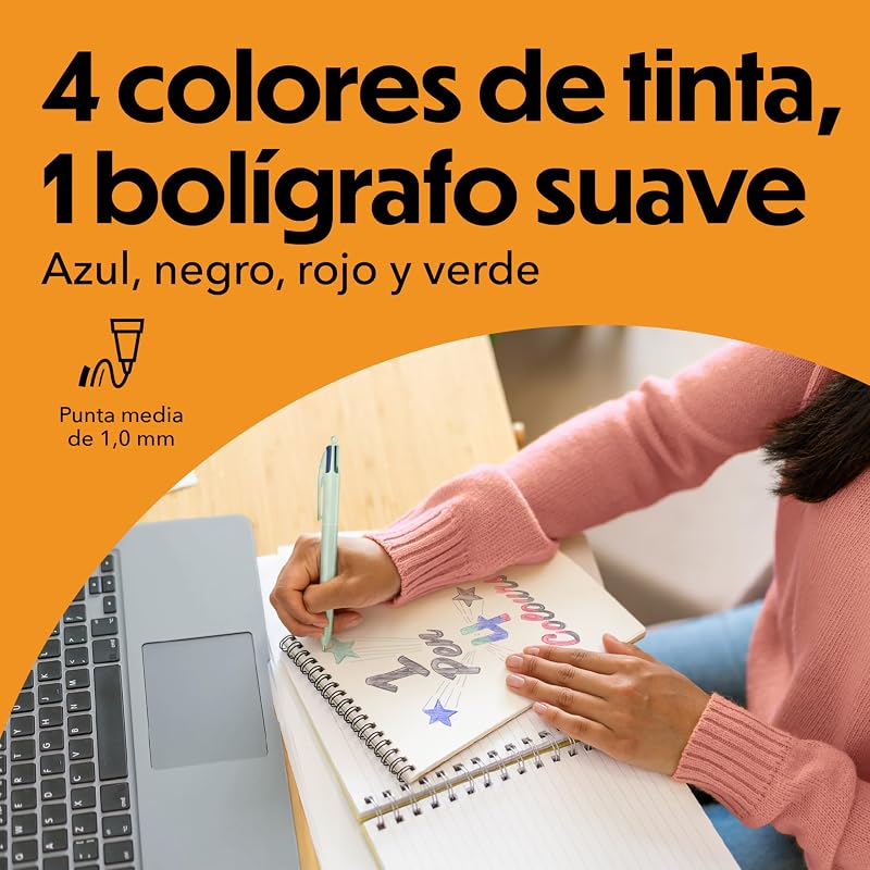 4 Cores: Tons Minerais Canetas de Ponta Média (1,00 mm) - Cores de Corpo Variadas, Pack de 5, Ótimos para material escolar, escritório e papelaria